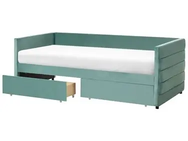Cama con almacenaje MARRAY Terciopelo Verde menta 90 x 200 cm - Dormitorio