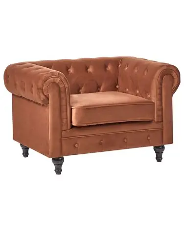 Armchair CHESTERFIELD Velvet Golden Brown - Living Room