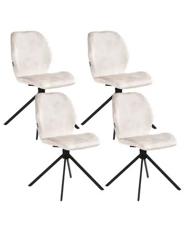 Set of 4 Dining Chairs Swivel MORRISON Velvet Light Beige - Dining Room