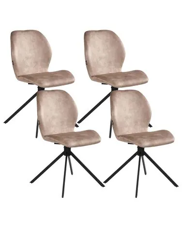 Set of 4 Dining Chairs Swivel MORRISON Velvet Beige - Dining Room
