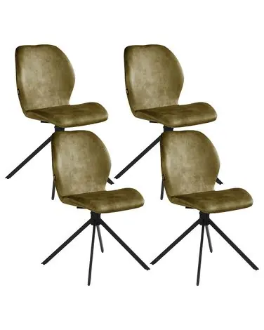 Set of 4 Dining Chairs Swivel MORRISON Velvet Green - Dining Room
