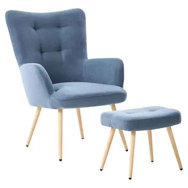 Wingback Chair VEJLE with Footstool Fabric Dark Blue - Living Room