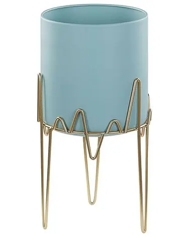 Elevated Plant Pot KALANDRA 19 cm Light Blue Metal - Garden & Balcony