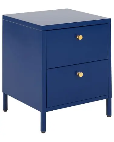 2 Drawer Bedside Table KYLEA Metal Navy Blue - Bedroom