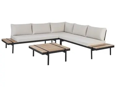 Garden Corner Sofa with Table 5 Seater BELLARIVA Off-White Eucalyptus Wood