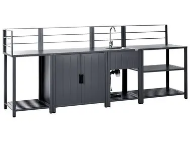 4 Piece Outdoor Kitchen Set with Sink VIGGIANO Graphite Grey Metal - Garden & Balcony