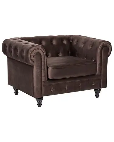 Armchair CHESTERFIELD Velvet Dark Brown - Living Room