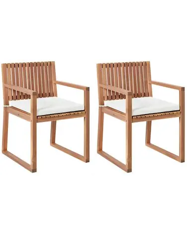 Set of 2 Garden Chairs with Cushions SASSARI II PREMIUM Certified Acacia Wood Off-White