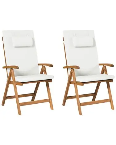 Conjunto de 2 sillas de jardín con cojines JAVA PREMIUM Madera de acacia Blanco crema - Jardín y balcón