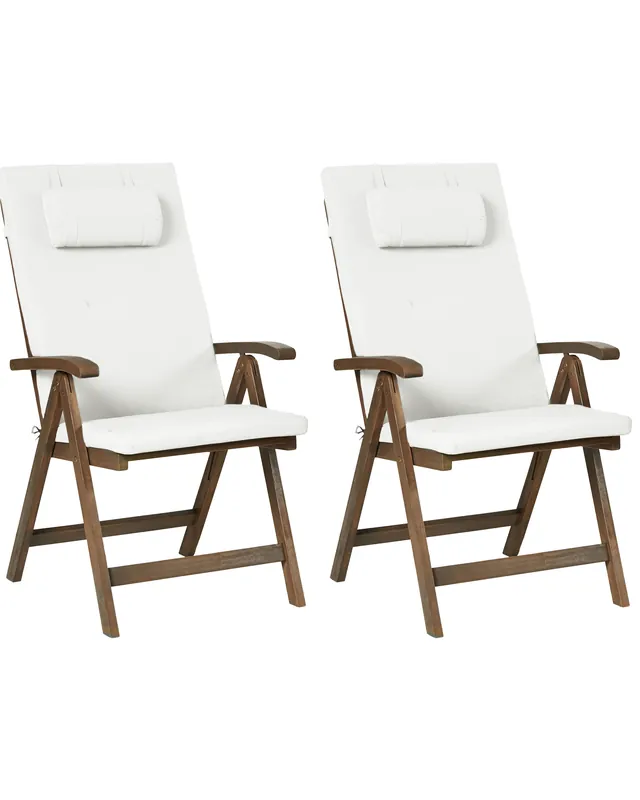Set of 2 Garden Chairs with Cushions AMANTEA PREMIUM Acacia Wood Off-White