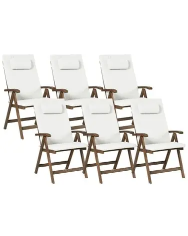 Set of 6 Garden Chairs with Cushions AMANTEA PREMIUM Acacia Wood Off-White