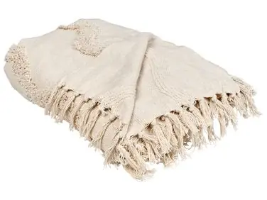 Blanket KHARI Cotton 200 x 200 cm Light Beige - Home Accessories
