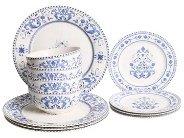 Vajilla de 12 piezas GALANGAL Porcelana Blanco/Azul - Accesorios decorativos