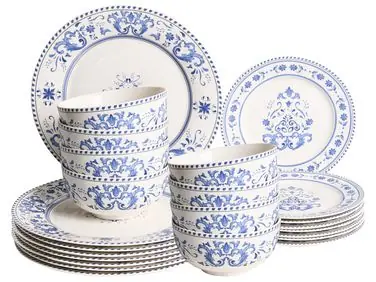 Vajilla de 24 piezas GALANGAL Porcelana Blanco/Azul - Accesorios decorativos