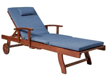 Sun Lounger with Cushion TOSCANA PREMIUM Reclining Acacia Wood Blue - Garden & Balcony