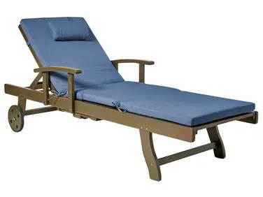 Sun Lounger with Cushion AMANTEA PREMIUM Reclining Acacia Wood Blue - Garden & Balcony