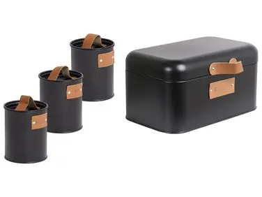 4 Piece Bread Bin and Canister Set REVERIE Metal Black - Home Accessories