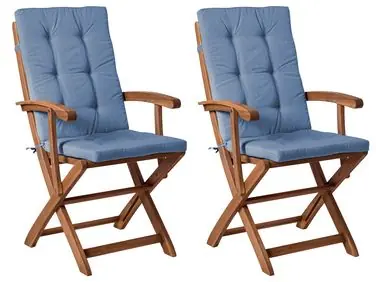 Set of 2 Garden Chairs with Cushions MAUI PREMIUM Acacia Wood Blue - Garden & Balcony