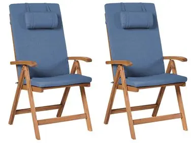 Conjunto de 2 sillas de jardín con cojines JAVA PREMIUM Madera de acacia Azul - Jardín y balcón