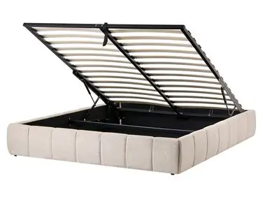 Ottoman Bed without Headboard GENAS Fabric Light Beige 160 x 200 cm (EU King Size) - Bedroom