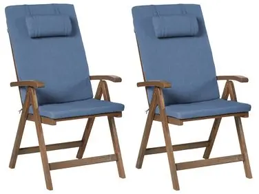 Conjunto de 2 sillas de jardín con cojines AMANTEA PREMIUM Madera de acacia Azul - Jardín y balcón