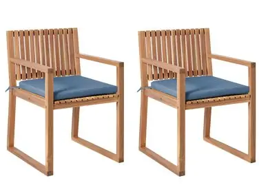 Set of 2 Garden Chairs with Cushions SASSARI PREMIUM Certified Acacia Wood Blue - Garden & Balcony