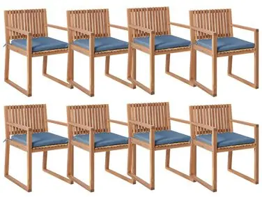 Set of 8 Garden Chairs with Cushions SASSARI PREMIUM Certified Acacia Wood Blue - Garden & Balcony