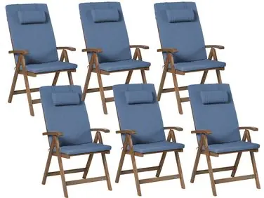 Set of 6 Garden Chairs with Cushions AMANTEA PREMIUM Acacia Wood Blue - Garden & Balcony