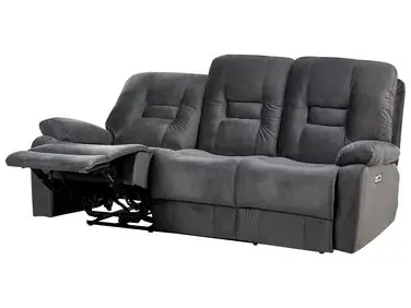 Sofá reclinable eléctrico 3 plazas BERGEN Terciopelo Gris oscuro - Sala de estar