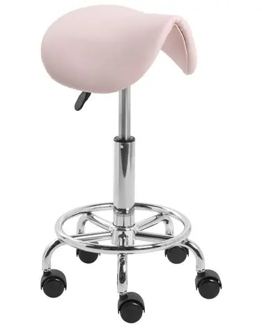 Saddle Stool DUMONT Faux Leather Pastel Pink - Home Office