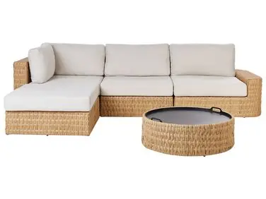 Garden Corner Sofa with Table 4 Seater OLIVERI Right Hand Beige PE Rattan - Garden & Balcony