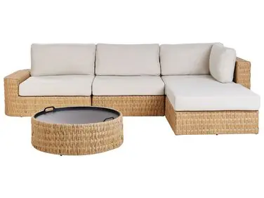 Garden Corner Sofa with Table 4 Seater OLIVERI Left Hand Beige PE Rattan - Garden & Balcony