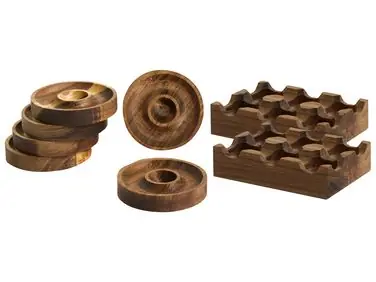 8 Piece Egg Cup & Holder Set FOURNIL Acacia Wood Brown - Home Accessories