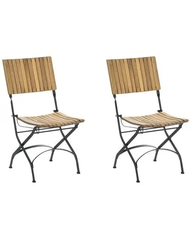 Set of 2 Garden Chairs LASCARI Armless Acacia Wood Light Brown - Garden & Balcony