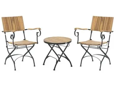 Bistro Set Folding LASCARI Acacia Wood Light Brown - Garden & Balcony