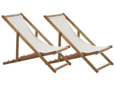 Conjunto de 2 hamacas plegables ANZIO con telas de recambio Madera de acacia Marrón claro - Jardín y balcón