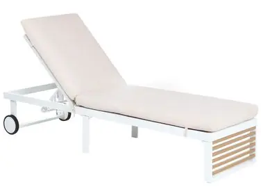 Sun Lounger with Cushion VERDELLO Reclining Metal Beige - Garden & Balcony