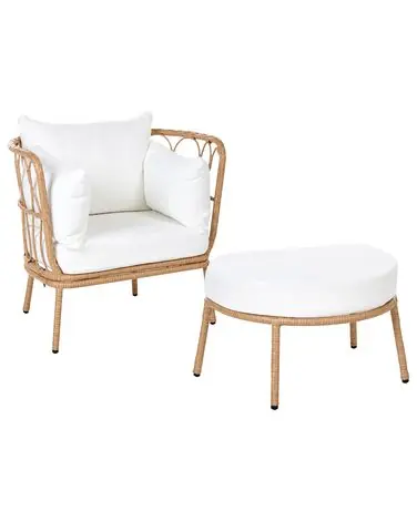 Garden Armchair FONNI with Footstool PE Rattan Light Brown - Garden & Balcony