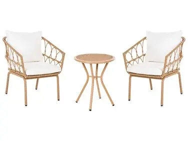 Bistro Set FERLA PE Rattan Light Brown - Garden & Balcony