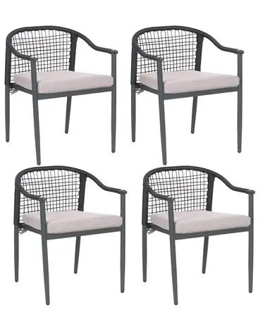 Set of 4 Garden Chairs with Cushions OZZERO Metal Black - Garden & Balcony