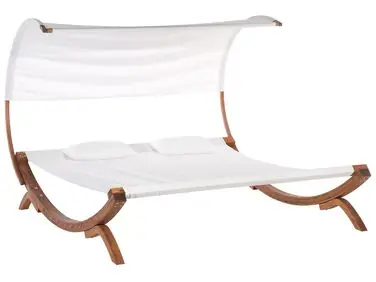 Sun Lounger with Cushion TERAMO Larch Wood Off-White