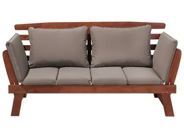 Garden Bench with Cushion PORTICI 210 cm Eucalyptus Wood Dark Brown/ Taupe - Garden & Balcony