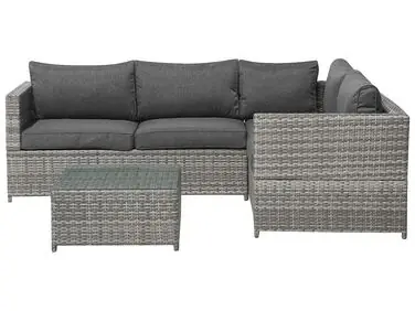 Garden Corner Sofa with Table 4 Seater AVOLA Left Hand Grey PE Rattan - Garden & Balcony