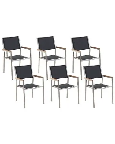Set of 6 Garden Chairs GROSSETO Stainless Steel Black - Garden & Balcony