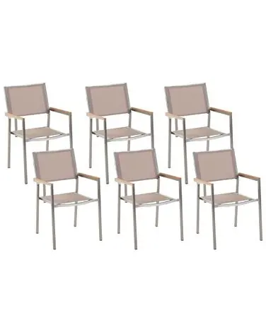 Set of 6 Garden Chairs GROSSETO Stainless Steel Beige - Garden & Balcony