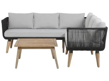 Garden Corner Sofa with Table 5 Seater ALCAMO Left Hand Black Acacia Wood - Garden & Balcony