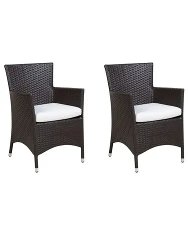 Conjunto de 2 sillas de jardín con cojines ITALY Ratán sintético Marrón oscuro - Jardín y balcón