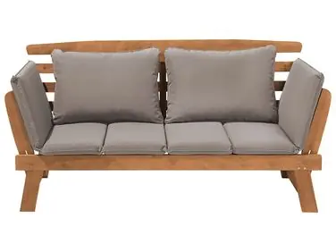 Garden Bench with Cushion PORTICI 210 cm Eucalyptus Wood Light Brown/ Taupe - Garden & Balcony