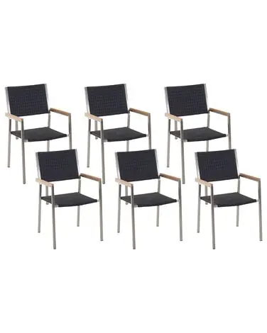 Set of 6 Garden Chairs GROSSETO PE Rattan Black - Garden & Balcony