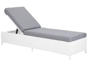 Sun Lounger with Cushion TURIN Reclining PE Rattan White - Garden & Balcony